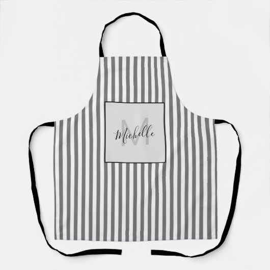 Stilvoll gestreift Grau Monogramm Schürze (Vorderseite)