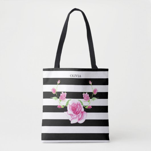 Stilvoll gestreift | Rosa Rose Tasche (Vorderseite)