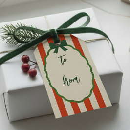 Stilvoll gestreift Rot & Grün Retro Frohe Weihnach Geschenkanhänger