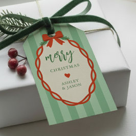 Stilvoll gestreift Rot & Grün Retro Frohe Weihnach Geschenkanhänger