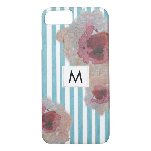 Stilvoll gestreiftes Boho Chic Monogramed Floral Case-Mate iPhone Hülle (Rückseite)