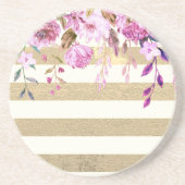 Stilvoll gestreiftes, florales Gold Getränkeuntersetzer (Vorne)