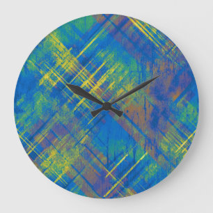 Stilvoll gestresster Karierter Karo Blau, Grün, Ge Große Wanduhr