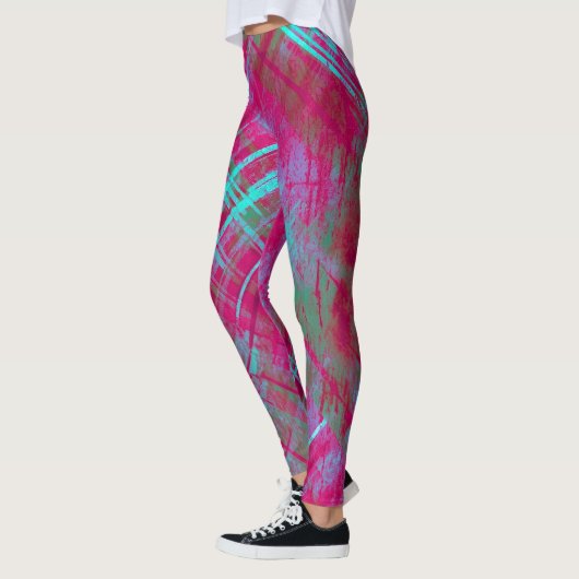 Stilvoll gestresster Karierter Karo Pink Lila Aqua Leggings (Links)