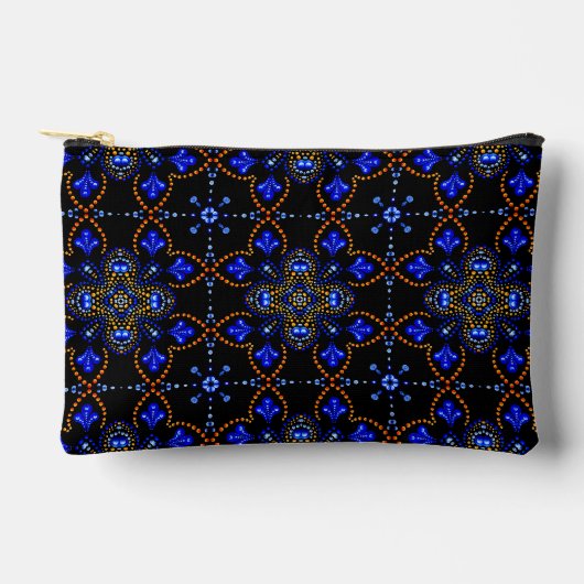 Stilvoll Girly Blue & Gold Dot Art Mandala Muster Zubehörtasche (Vorderseite)