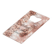 Stilvoll Girly Pink Rose Gold Leopard Glitz Geldbeutel Flaschenöffner (Vorderseite Schrägansicht)