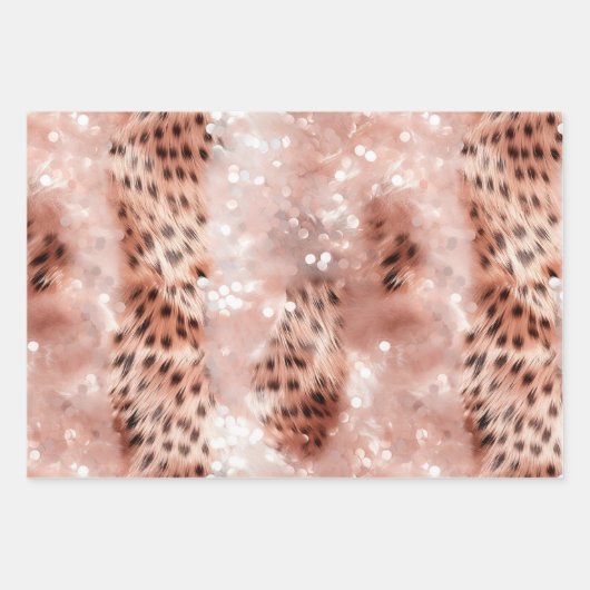 Stilvoll Girly Pink Rose Gold Leopard Glitz Geschenkpapier Set (Vorderseite)
