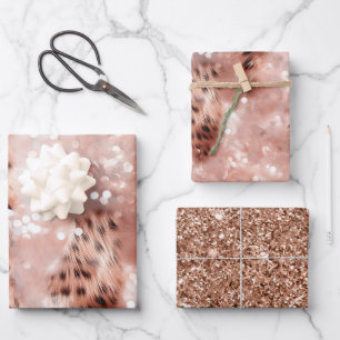 Stilvoll Girly Pink Rose Gold Leopard Glitz Geschenkpapier Set