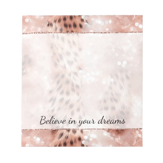Stilvoll Girly Pink Rose Gold Leopard Glitz Notizblock (Vorderseite)
