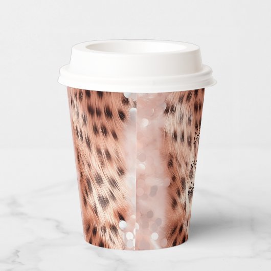 Stilvoll Girly Pink Rose Gold Leopard Glitz Pappbecher (Rechts)