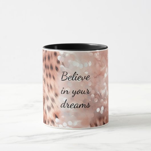 Stilvoll Girly Pink Rose Gold Leopard Glitz Tasse (Zentrum)