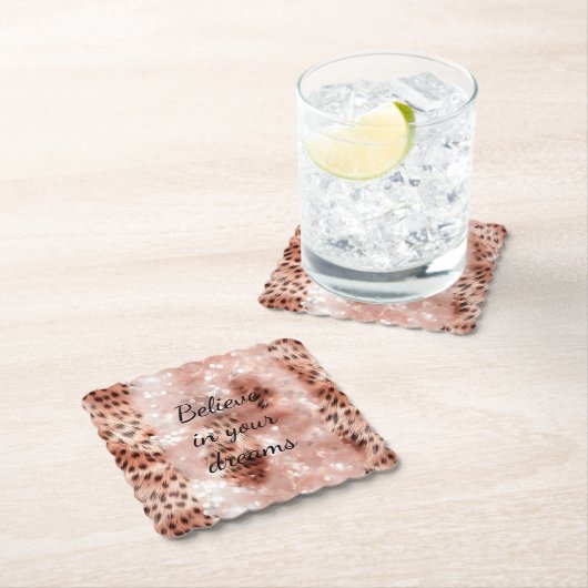 Stilvoll Girly Pink Rose Gold Leopard Glitz Untersetzer (Vor Ort)