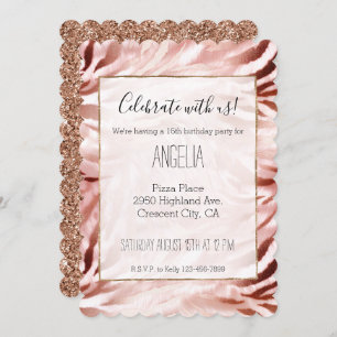 Stilvoll Girly Pink Rose Gold Zebra Glitz Einladung