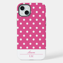 Stilvoll Girly Pink und White Polka Dots stark iPhone 15 Plus Hülle