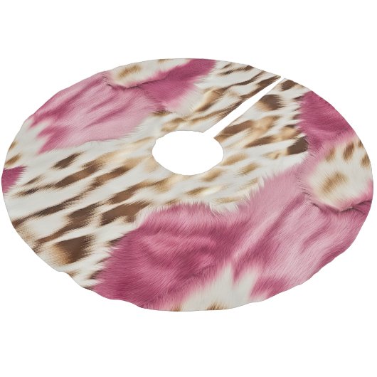 Stilvoll Girly Pink White Gold Zebra Polyester Weihnachtsbaumdecke (Schrägansicht)