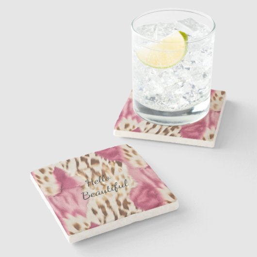 Stilvoll Girly Pink White Gold Zebra Steinuntersetzer (Seitenansicht)