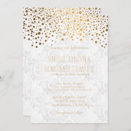 Stilvoll Gold Confetti Dots Wedding Theme Einladung (Vorne/Hinten)
