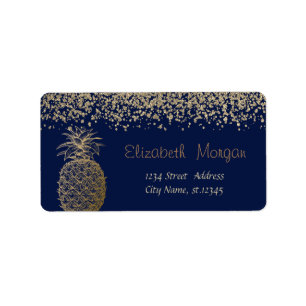Stilvoll Gold Diamanten Gold Ananas Marineblau Adressaufkleber