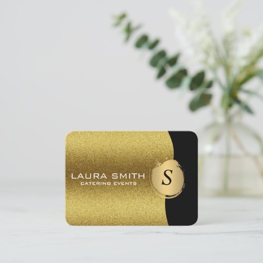 Stilvoll / Gold Glitzer / Monogramm Visitenkarte (Stehend Vorderseite)