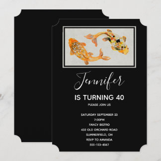 Stilvoll Gold Koi Fish Geburtstag Einladung