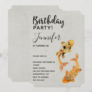 Stilvoll Gold Koi Fish Geburtstag Einladung