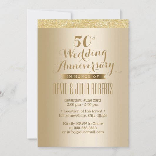 Stilvoll Golden 50. Hochzeitstag Einladung (Vorderseite)