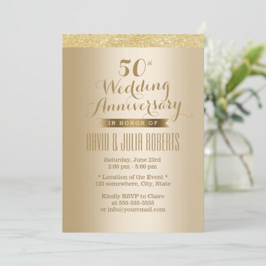 Stilvoll Golden 50. Hochzeitstag Einladung (Stehend Vorderseite)