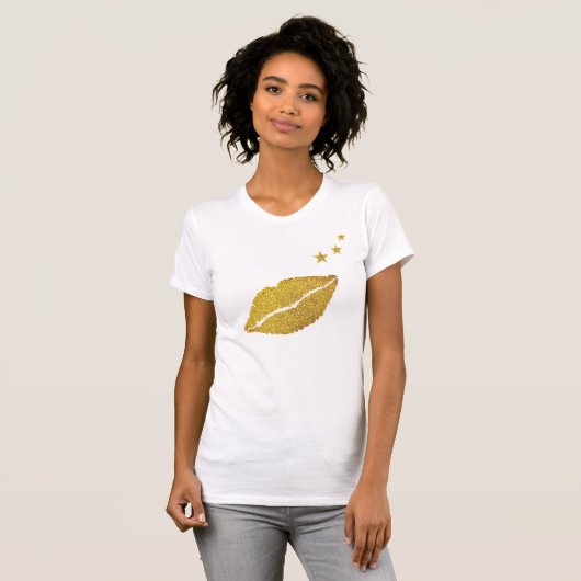 Stilvoll goldglänzende Lippen & Sterne T-Shirt (Vorne ganz)