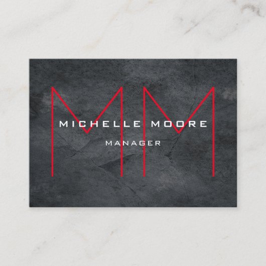 Stilvoll grau riesige rote Monogram modern Visitenkarte (Vorderseite)