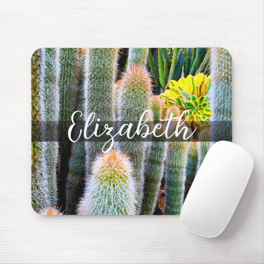 Stilvoll grünes Fuzzy Cacti Foto individuelle Name Mousepad (Mit Mouse)