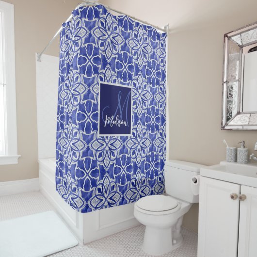 Stilvoll gürtelblau graue erste mit Monogramm Duschvorhang (Beispiel)