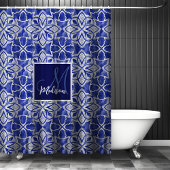 Stilvoll gürtelblau graue erste mit Monogramm Duschvorhang