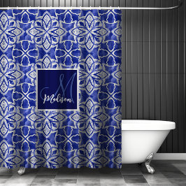 Stilvoll gürtelblau graue erste mit Monogramm Duschvorhang