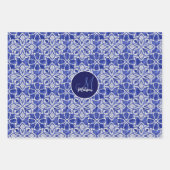 Stilvoll gürtelblau graue erste mit Monogramm Geschenkpapier Set (Vorderseite)