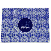 Stilvoll gürtelblau graue erste mit Monogramm Große Geschenktüte (Vorderseite)