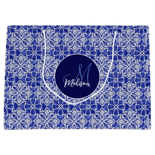 Stilvoll gürtelblau graue erste mit Monogramm Große Geschenktüte (Vorderseite)