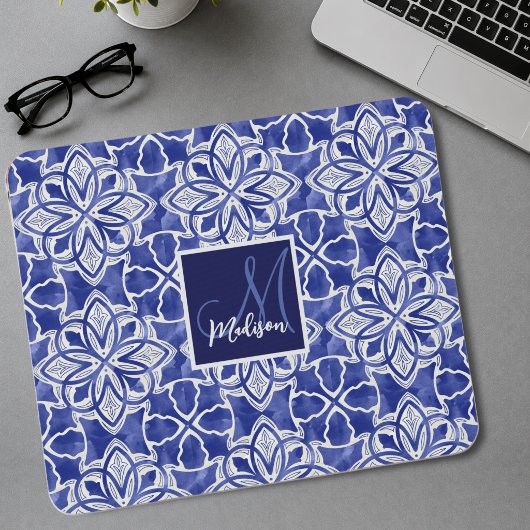 Stilvoll gürtelblau graue erste mit Monogramm Mousepad