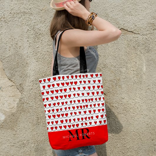 Stilvoll handgezeichnet Herz-Muster Personalisiert Tasche