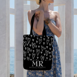 Stilvoll handgezeichnet Herz-Muster Personalisiert Tasche