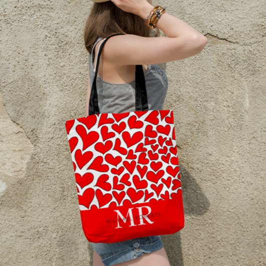 Stilvoll handgezeichnet Herz-Muster Personalisiert Tasche