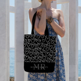 Stilvoll handgezeichnet Herz-Muster Personalisiert Tasche