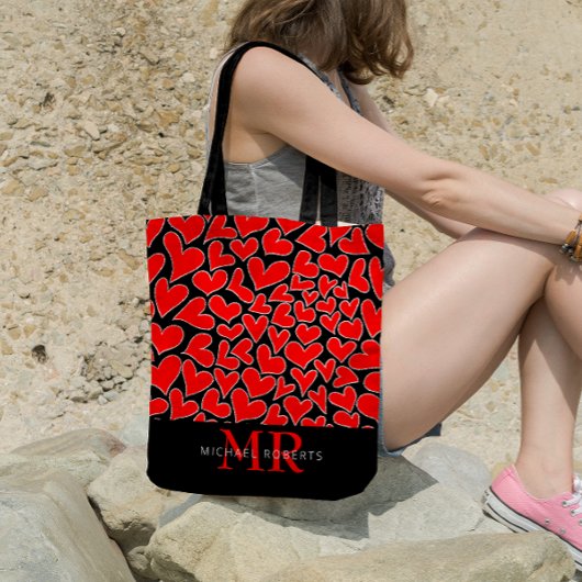 Stilvoll handgezeichnet Herz-Muster Personalisiert Tasche