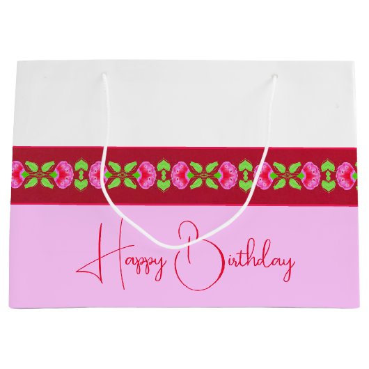 Stilvoll hell rosa und floral große geschenktüte (Vorderseite)