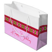 Stilvoll hell rosa und floral große geschenktüte (Rückseite Schrägansicht)