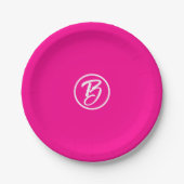 Stilvoll Hot Pink Circle Monogram Pappteller (Vorderseite)