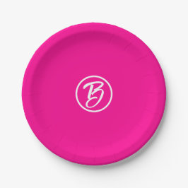 Stilvoll Hot Pink Circle Monogram Pappteller
