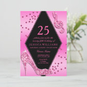 Stilvoll Hübsch Glitzy Pink 25. Geburtstag Einladung (Stehend Vorderseite)