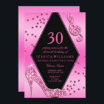 Stilvoll Hübsch Glitzy Pink 30. Geburtstag Einladung<br><div class="desc">Ein elegantes, glamouröses 30. Geburtstags-Party lädt Frauen ein. Schöner rosa Farbverlauf mit einer hübschen, rautenförmigen Matte in rosa Glitzer und schwarzen Farbtönen mit Ihren Veranstaltungsdetails. In diesem Design sind hübsche glänzende rosa Glitzer Polka Punkte und ein glamourös glänzend rosa funkelnd Stiletto High Heel Mode-Schuh und Dreifach-Spaltspalte Musiknote ist wertvoll Kristall...</div>