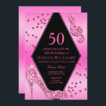 Stilvoll Hübsch Glitzy Pink 50. Geburtstag Einladung<br><div class="desc">Elegante, glamouröse 50. Geburtstagsparty lädt Frauen ein. Schöner rosa Farbverlauf mit einer hübschen, rautenförmigen Matte in rosa Glitzer und schwarzen Farbtönen mit Ihren Veranstaltungsdetails. In diesem Design sind hübsche glänzende rosa Glitzer Polka Punkte und ein glamourös glänzend rosa funkelnd Stiletto High Heel Mode-Schuh und Dreifach-Spaltspalte Musiknote ist wertvoll Kristall Juwel...</div>