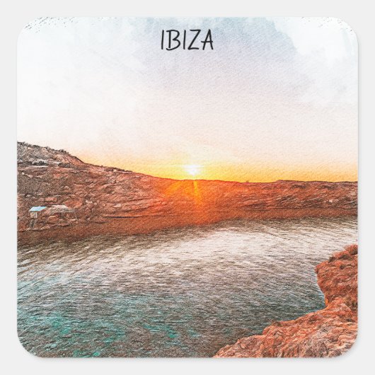 Stilvoll Ibiza Spain Sunset Quadratischer Aufkleber (Vorderseite)